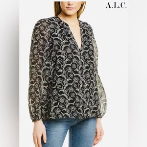 New A.L.C. Adara Black & White Floral Tunic Top Blouse sz 8